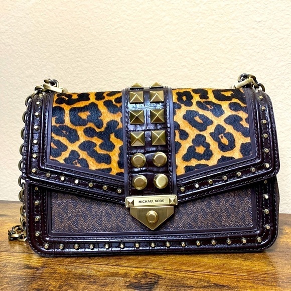 Michael Kors Soho Leopard Large Chain Studded Shoulder Bag Quiet Luxury Mobwife - Picture 3 of 16